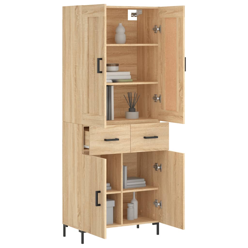 Hoge Kast 69,5X34X80 Cm Bewerkt Hout Kleurig Sonoma eiken 2 deuren 2 lades