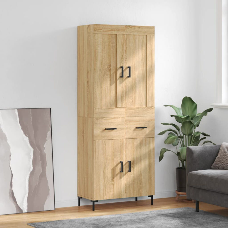 Hoge Kast 69,5X34X80 Cm Bewerkt Hout Kleurig Sonoma eiken 2 deuren 2 lades