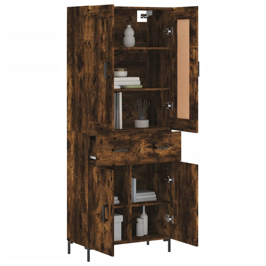 Hoge Kast 69,5X34X180 Cm Bewerkt Hout Kleurig Gerookt eiken