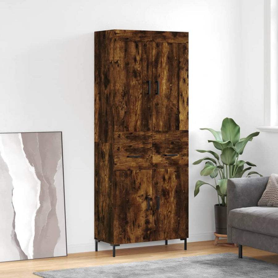 Hoge Kast 69,5X34X180 Cm Bewerkt Hout Kleurig Gerookt eiken