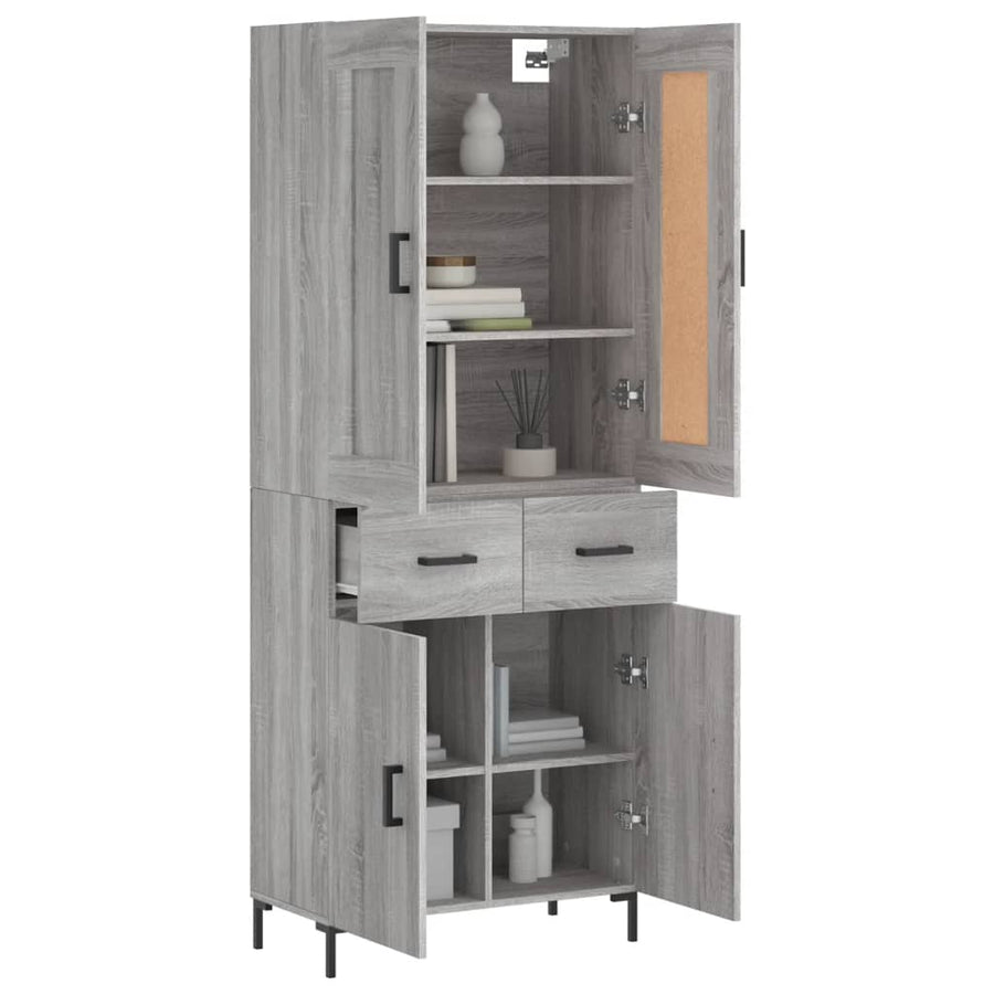 Hoge Kast 69,5X34X180 Cm Bewerkt Hout Eikenkleurig Grijs sonoma