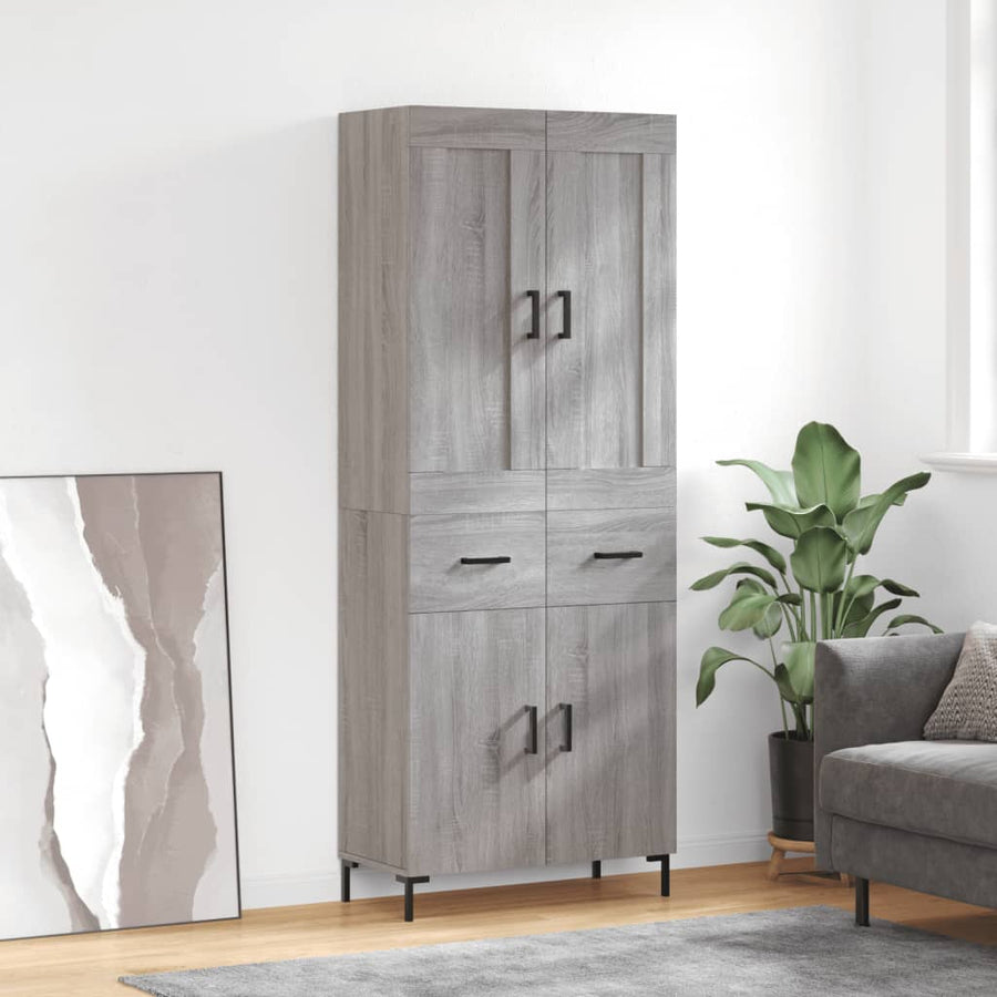 Hoge Kast 69,5X34X180 Cm Bewerkt Hout Eikenkleurig Grijs sonoma