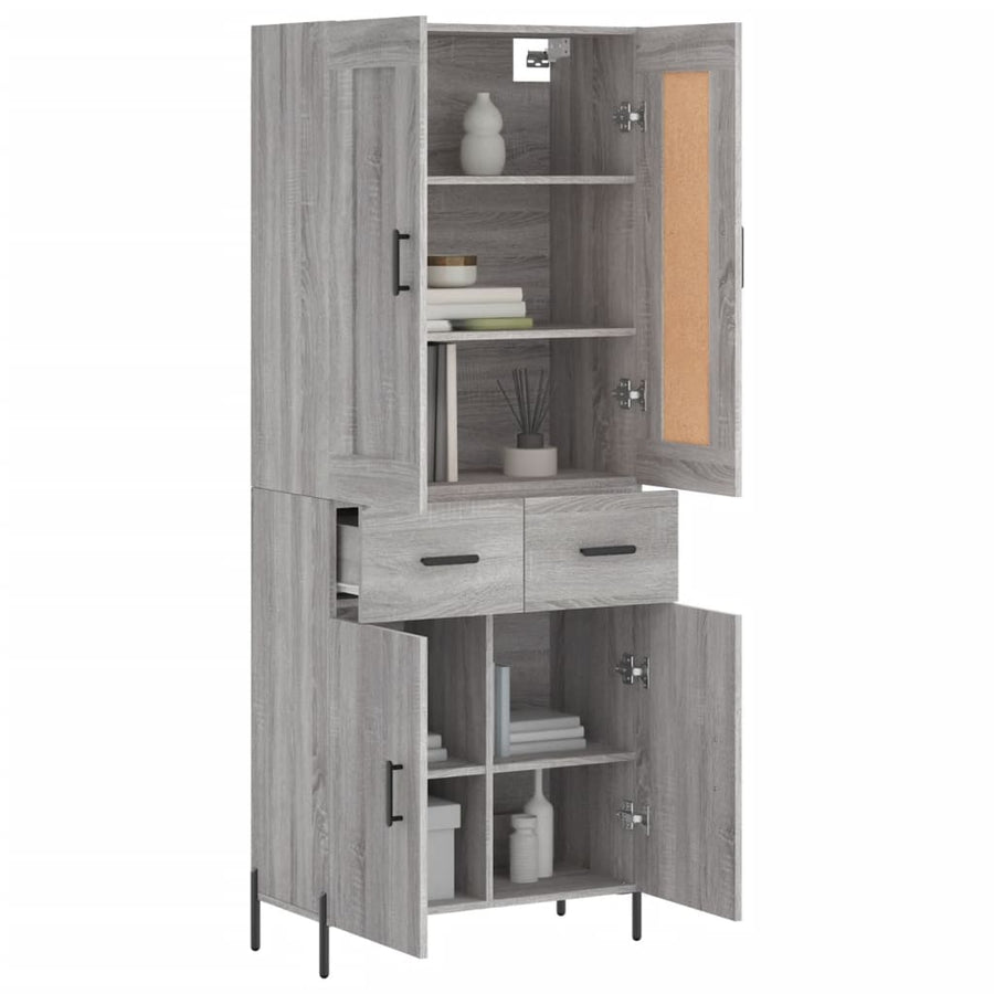 Hoge Kast 69,5X34X180 Cm Bewerkt Hout Eikenkleurig Grijs sonoma