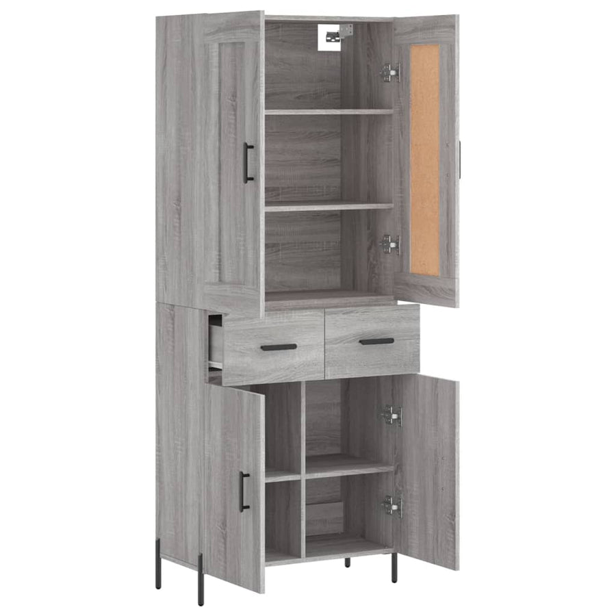 Hoge Kast 69,5X34X180 Cm Bewerkt Hout Eikenkleurig Grijs sonoma