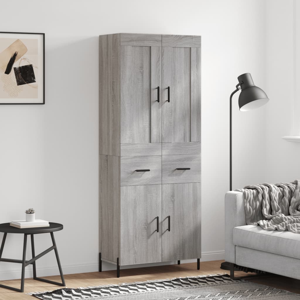 Hoge Kast 69,5X34X180 Cm Bewerkt Hout Eikenkleurig Grijs sonoma