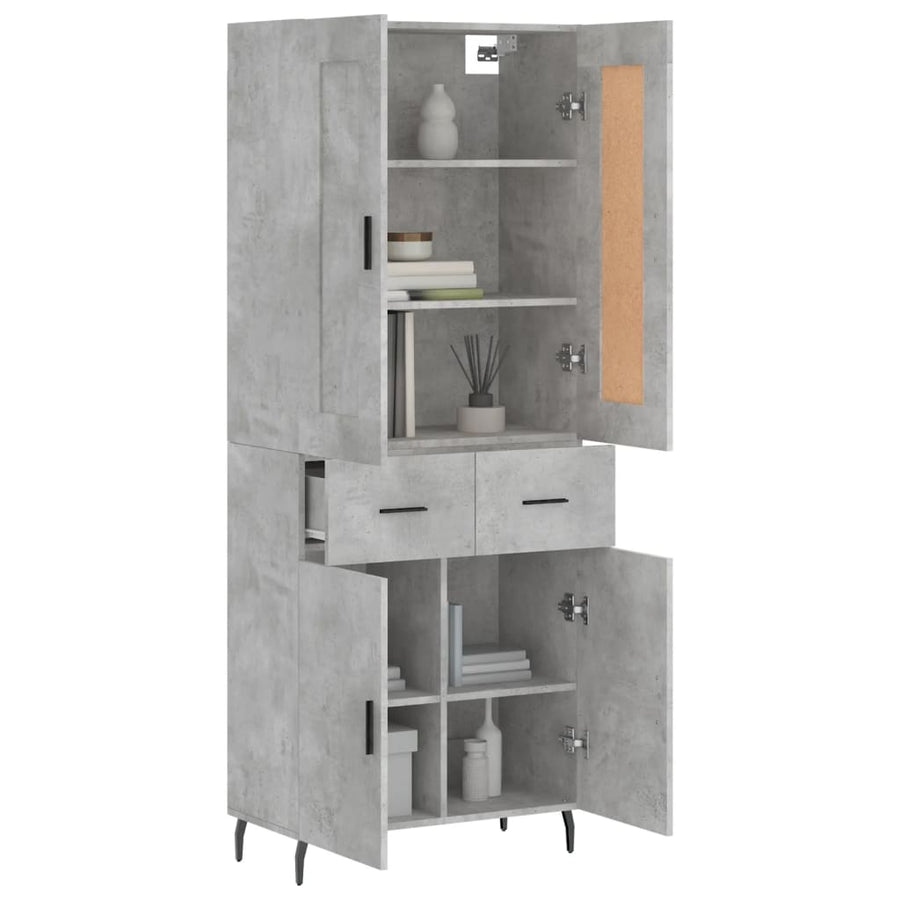 Hoge kast 69,5x34x180 cm bewerkt hout betongrijs