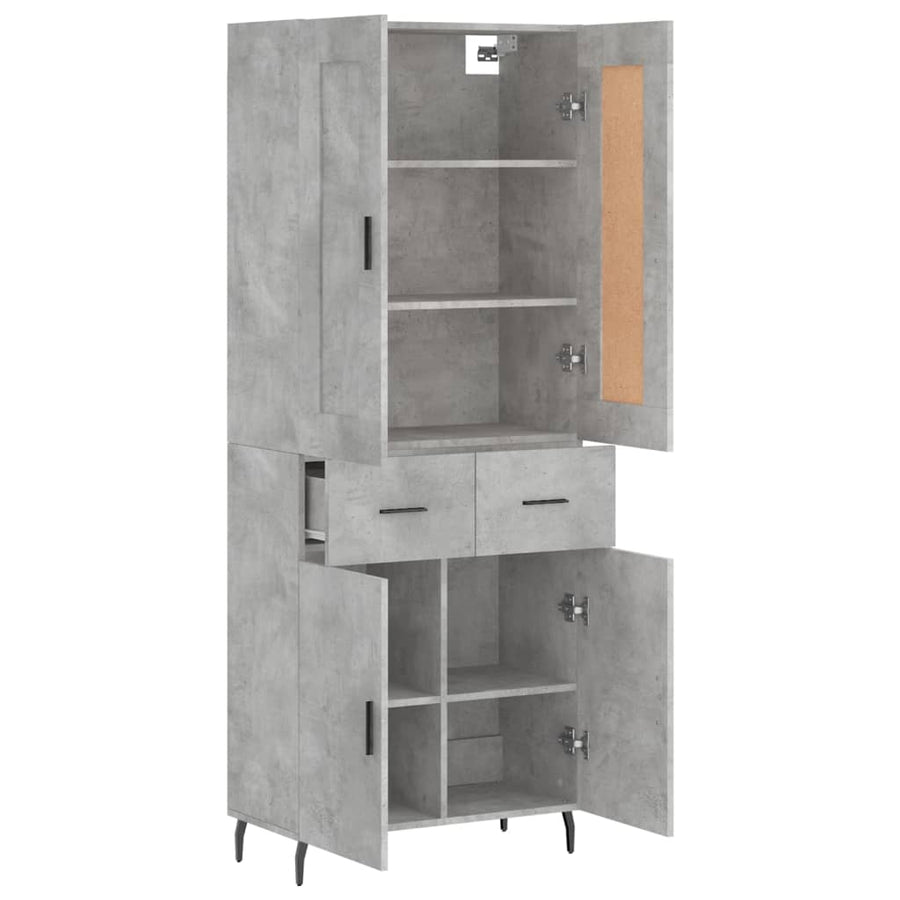 Hoge kast 69,5x34x180 cm bewerkt hout betongrijs