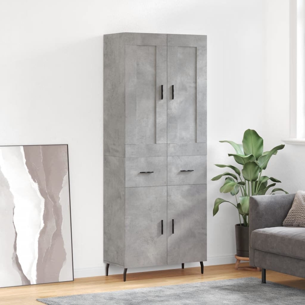 Hoge kast 69,5x34x180 cm bewerkt hout betongrijs