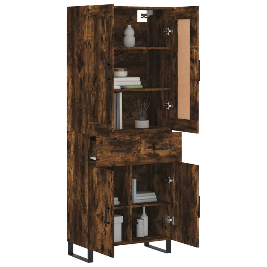 Hoge kast 69,5x34x180 cm bewerkt hout gerookt eikenkleurig