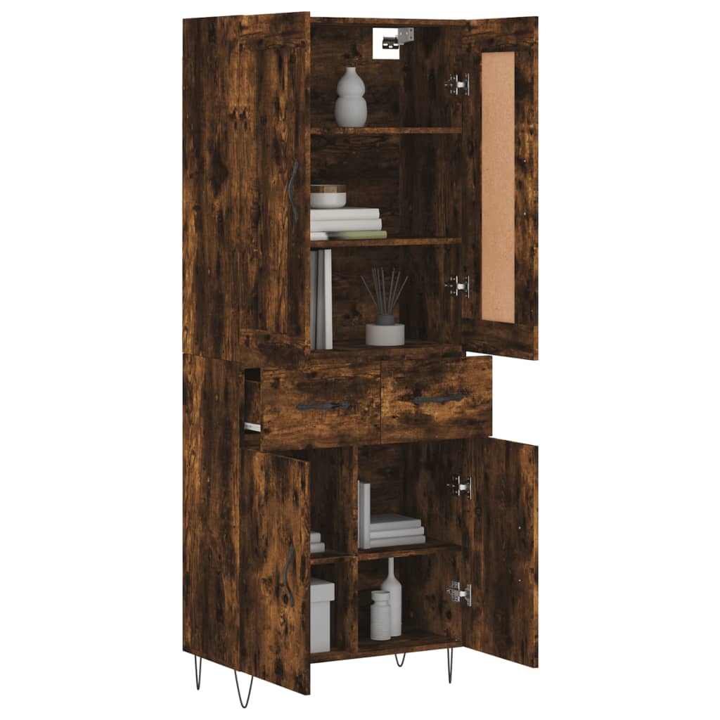 Hoge kast 69,5x34x180 cm bewerkt hout gerookt eikenkleurig