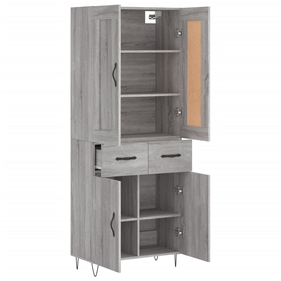 Hoge Kast 69,5X34X180 Cm Bewerkt Hout Grijs Sonoma Eikenkleurig 2 deuren 2 lades