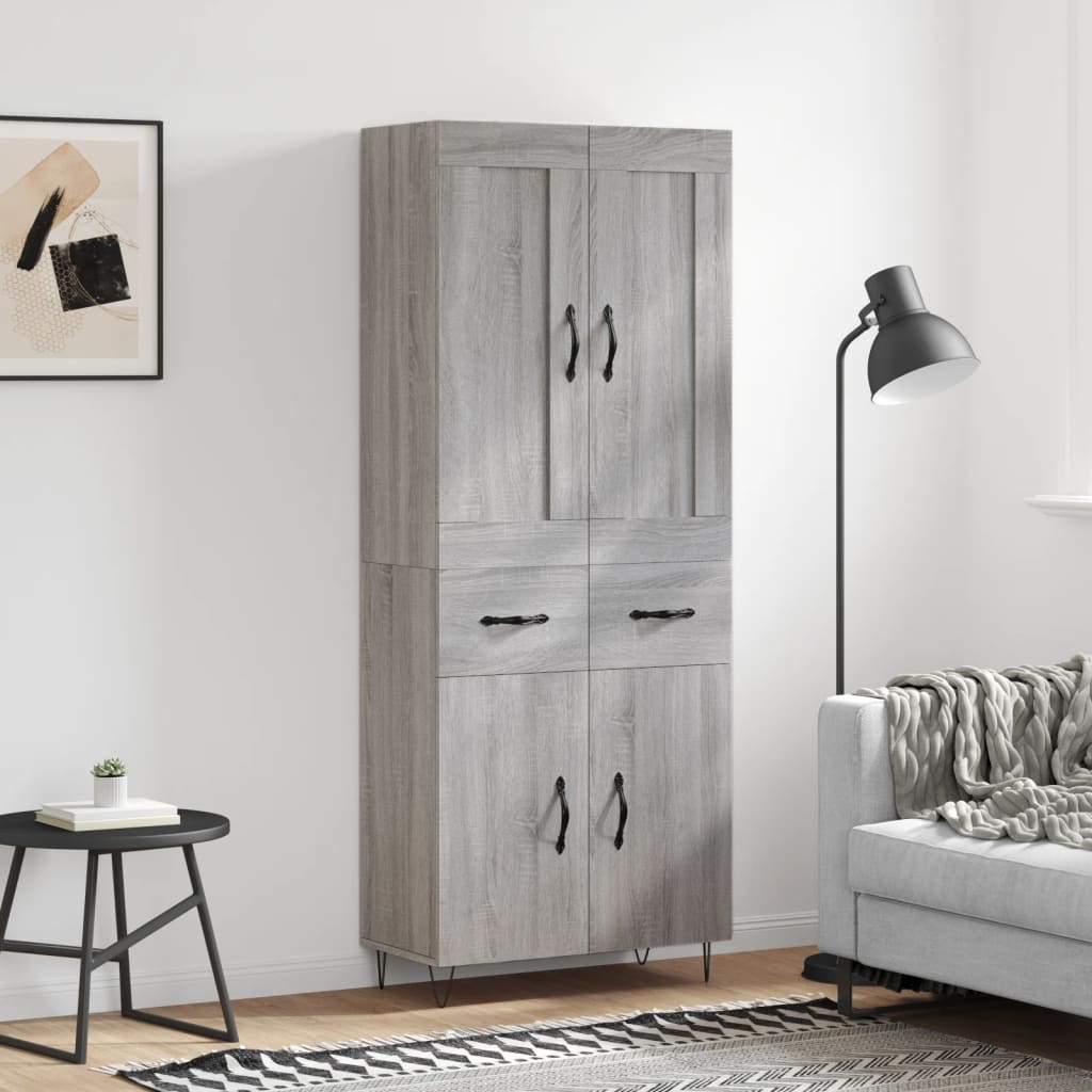 Hoge Kast 69,5X34X180 Cm Bewerkt Hout Grijs Sonoma Eikenkleurig 2 deuren 2 lades
