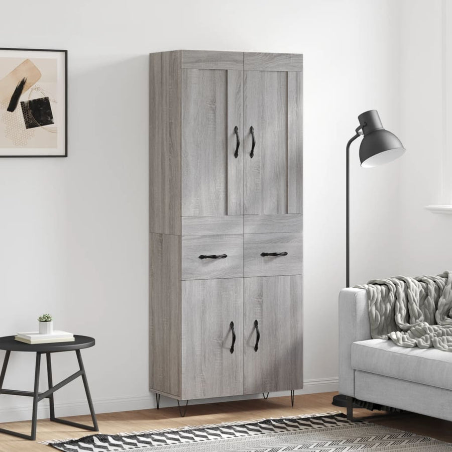 Hoge Kast 69,5X34X180 Cm Bewerkt Hout Grijs Sonoma Eikenkleurig 2 deuren 2 lades
