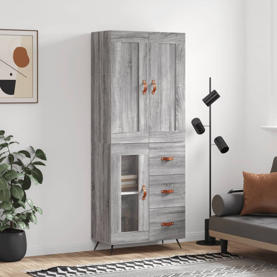Hoge Kast 69,5X34X180 Cm Bewerkt Hout Grijs Sonoma Eikenkleurig