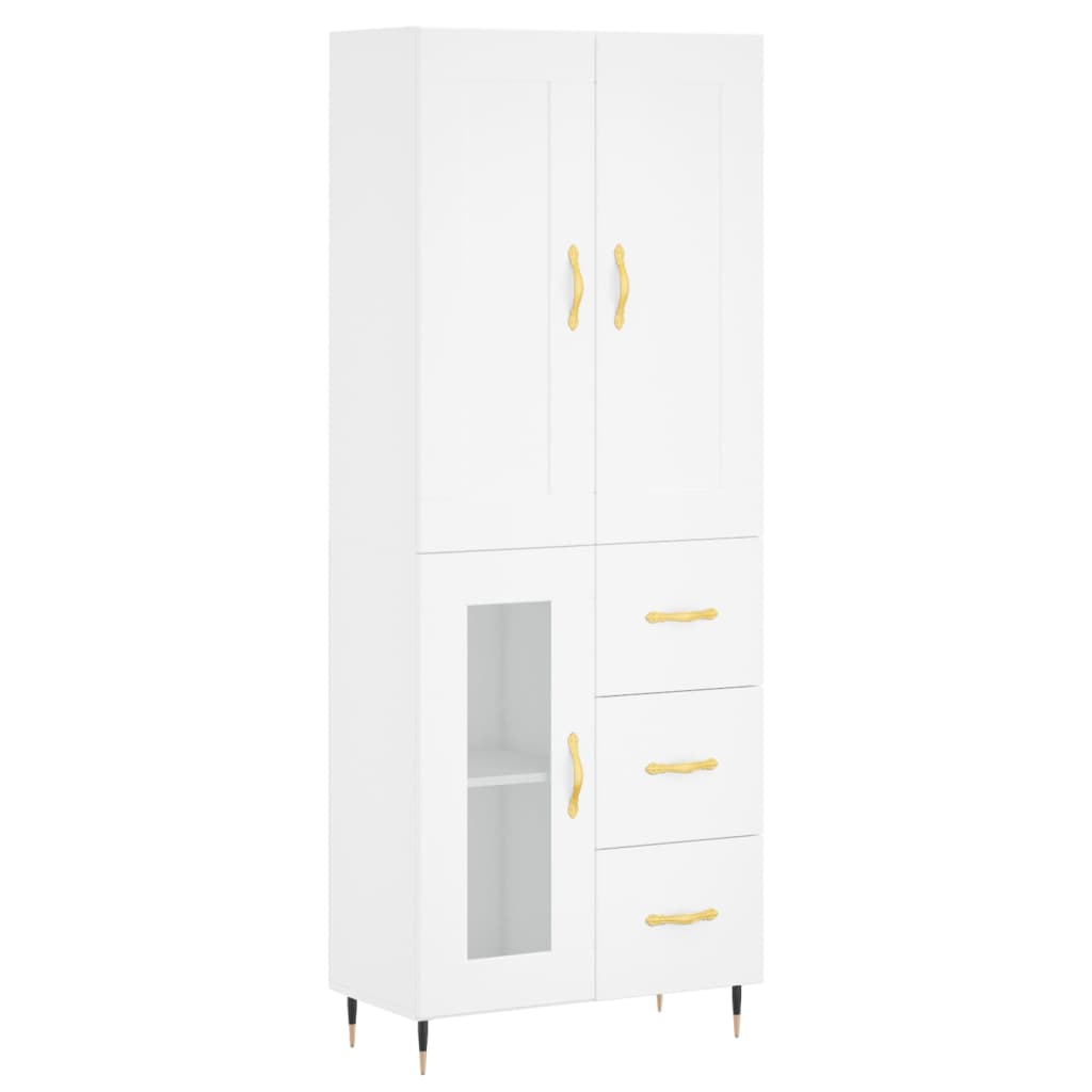 Hoge kast 69,5x34x180 cm bewerkt hout wit