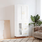 Tall cabinet 69.5x34x180 cm distressed wood white