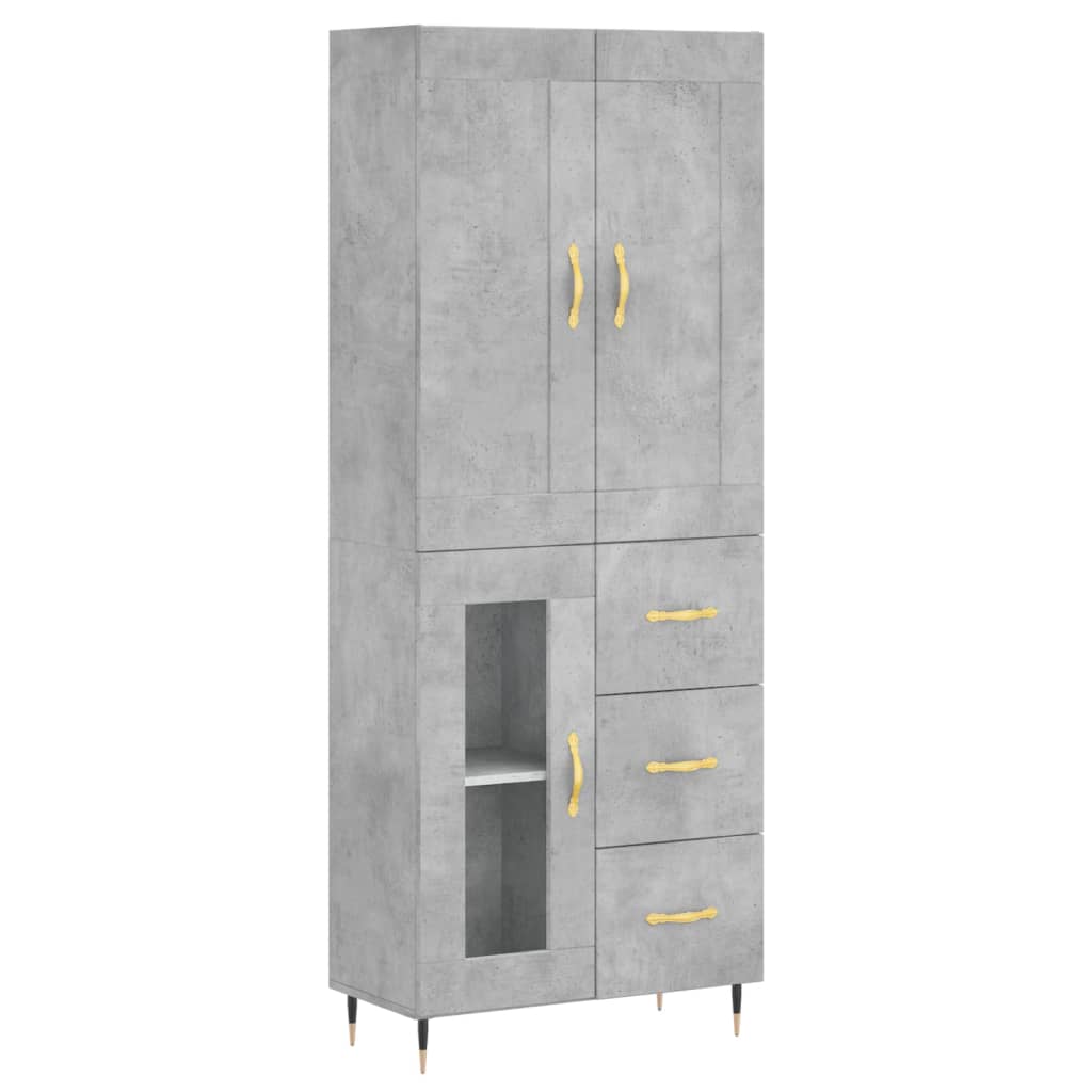 Hoge kast 69,5x34x180 cm bewerkt hout betongrijs