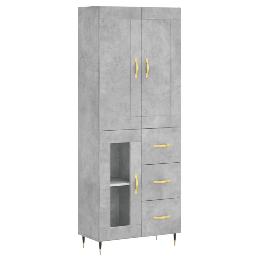 Hoge kast 69,5x34x180 cm bewerkt hout betongrijs