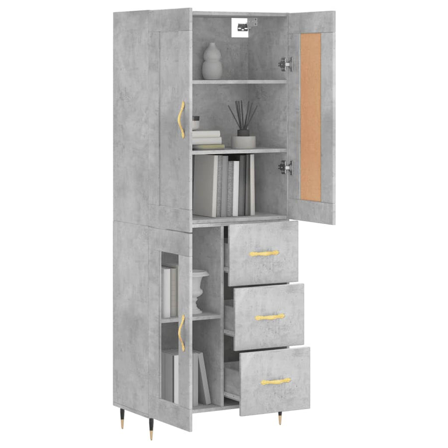 Hoge kast 69,5x34x180 cm bewerkt hout betongrijs