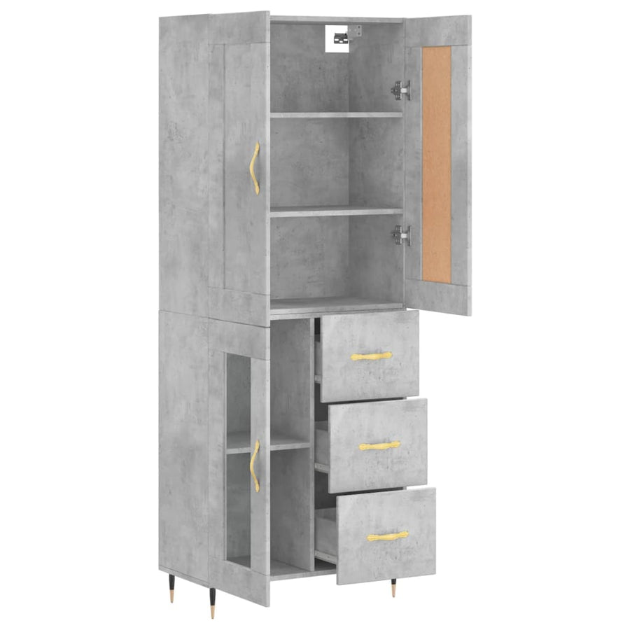 Hoge kast 69,5x34x180 cm bewerkt hout betongrijs