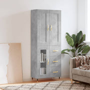 Hoge kast 69,5x34x180 cm bewerkt hout betongrijs