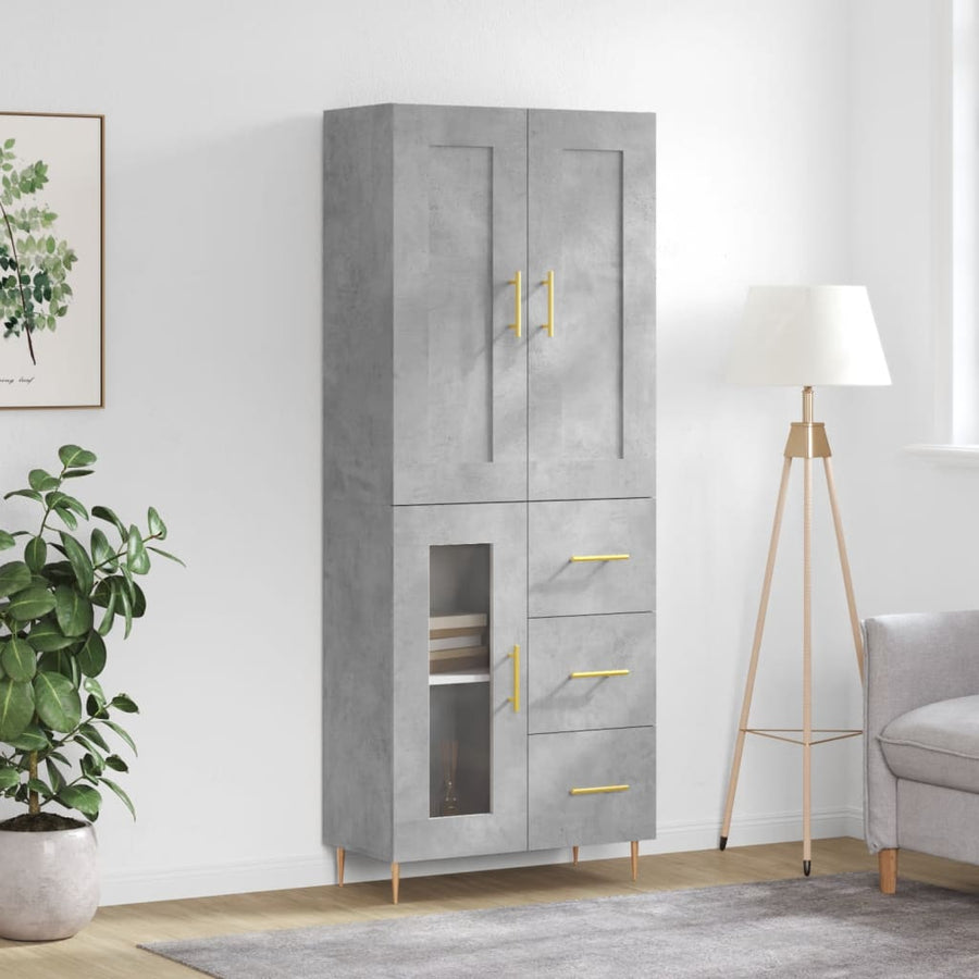 Hoge Kast 69,5X34X180 Cm Bewerkt Hout Betongrijs