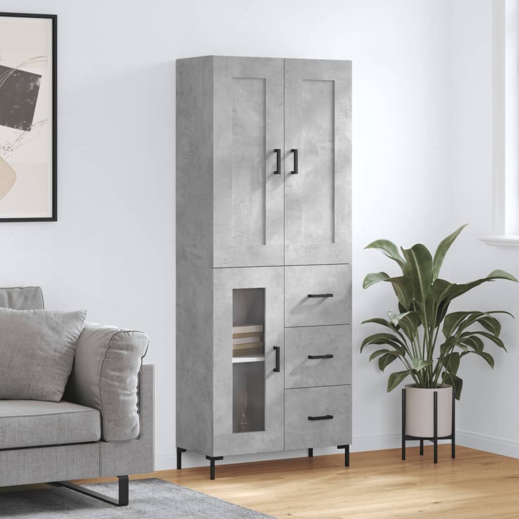 Hoge Kast 69,5X34X180 Cm Bewerkt Hout Betongrijs