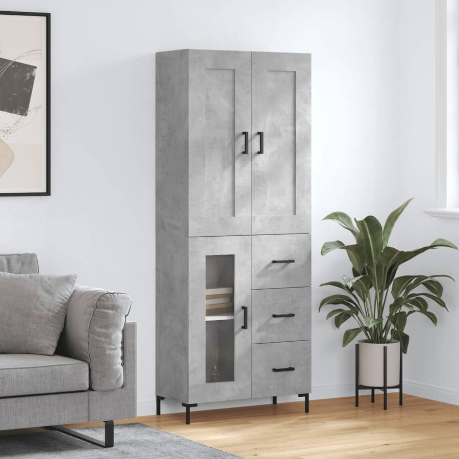 Hoge Kast 69,5X34X180 Cm Bewerkt Hout Betongrijs