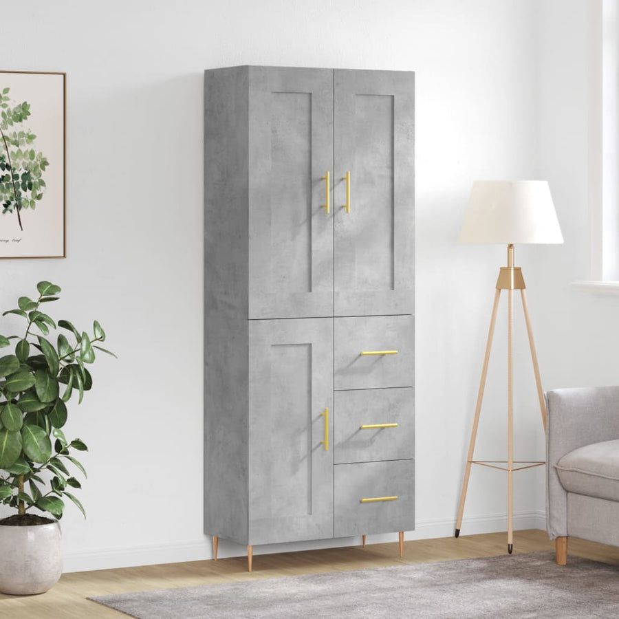 Hoge Kast 69,5X34X180 Cm Bewerkt Hout Betongrijs
