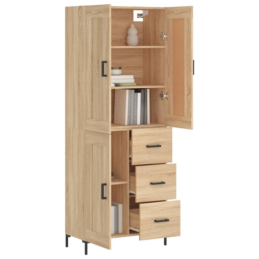 Hoge Kast 69,5X34X80 Cm Bewerkt Hout Kleurig Sonoma eiken 1 houten deur 3 lades