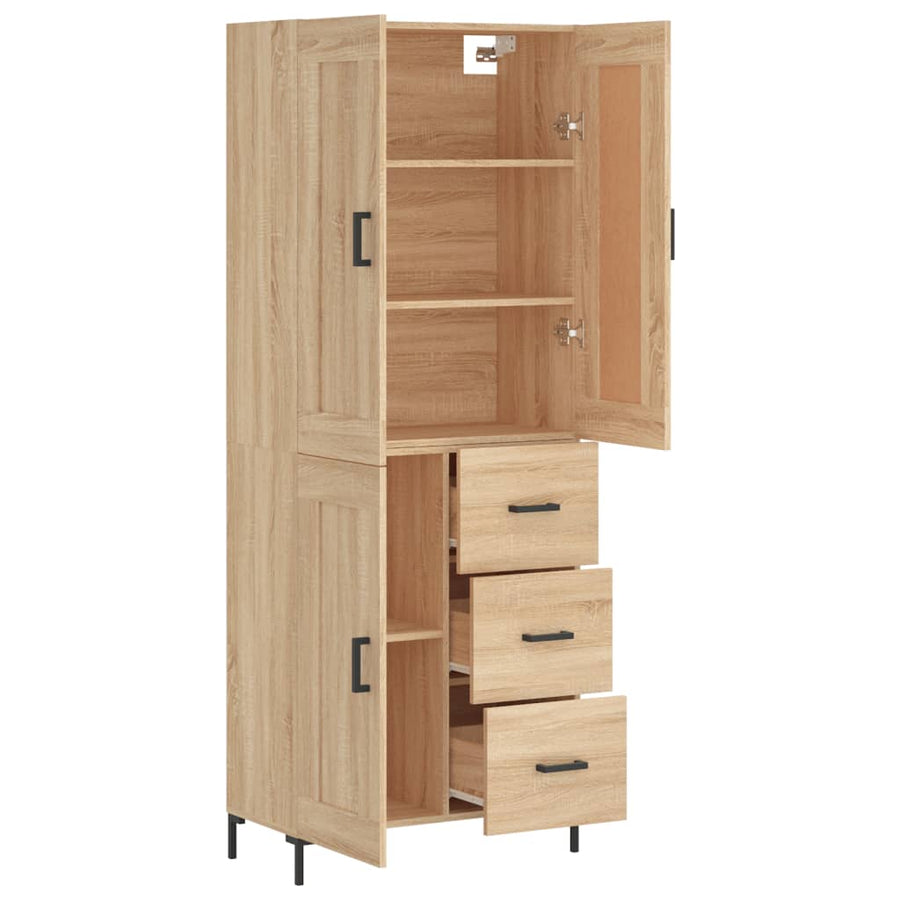 Hoge Kast 69,5X34X80 Cm Bewerkt Hout Kleurig Sonoma eiken 1 houten deur 3 lades