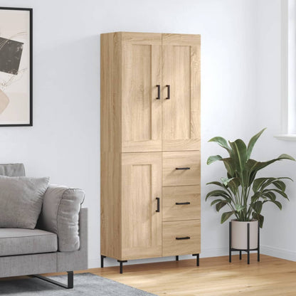 Hoge Kast 69,5X34X80 Cm Bewerkt Hout Kleurig Sonoma eiken 1 houten deur 3 lades