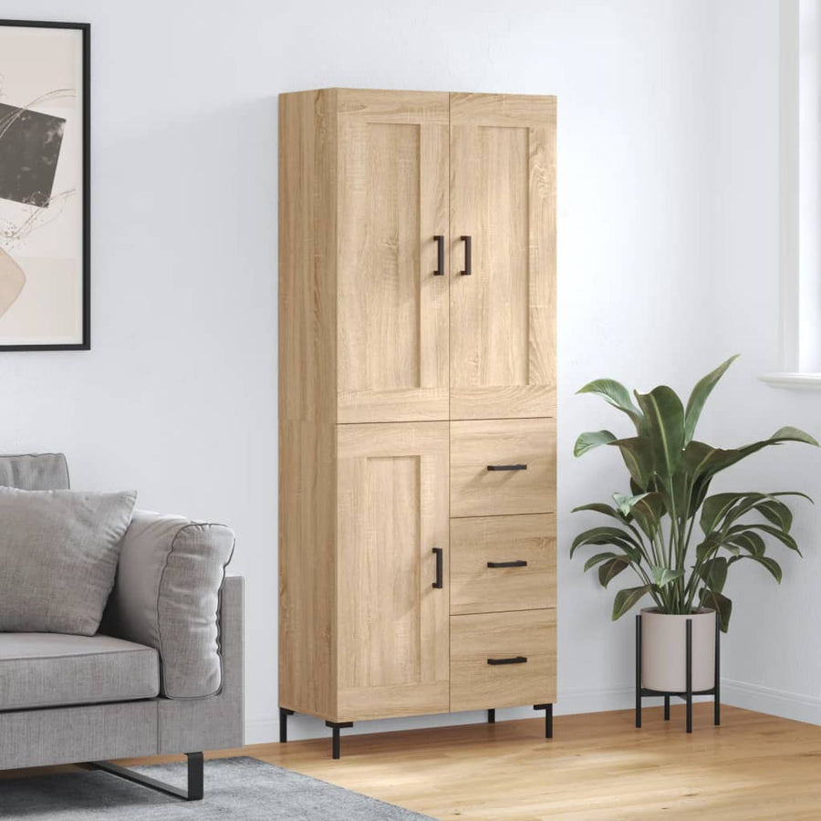 Hoge Kast 69,5X34X80 Cm Bewerkt Hout Kleurig Sonoma eiken 1 houten deur 3 lades
