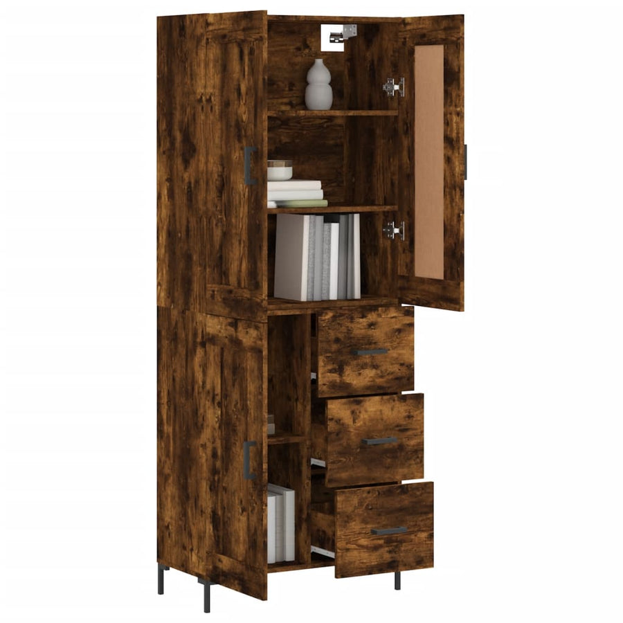 Hoge Kast 69,5X34X180 Cm Bewerkt Hout Kleurig Gerookt eiken