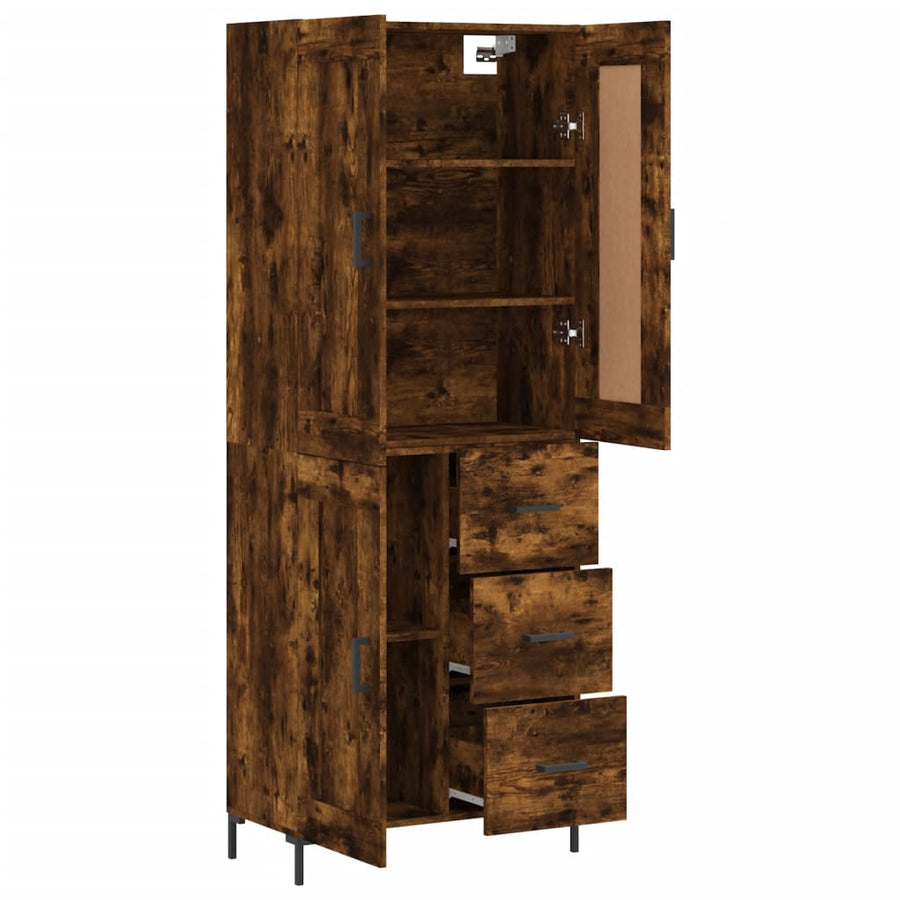 Hoge Kast 69,5X34X180 Cm Bewerkt Hout Kleurig Gerookt eiken