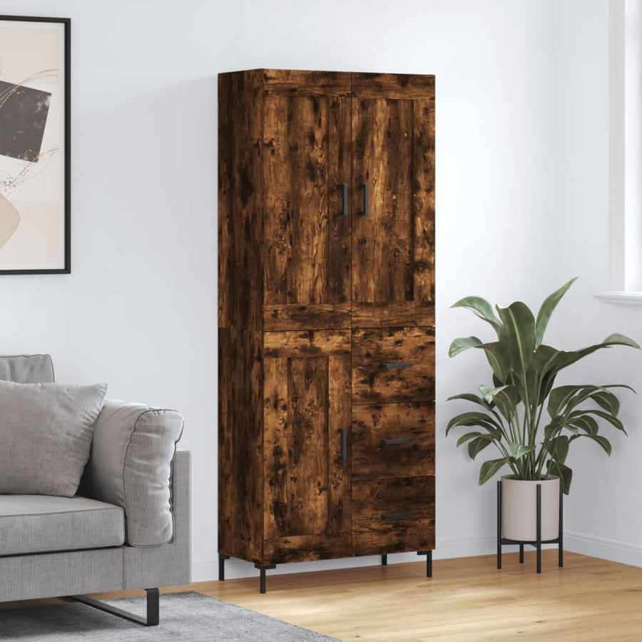 Hoge Kast 69,5X34X180 Cm Bewerkt Hout Kleurig Gerookt eiken