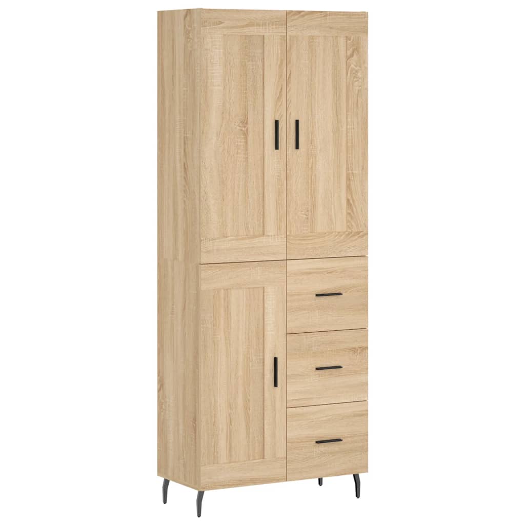 Hoge Kast 69,5X34X80 Cm Bewerkt Hout Kleurig Sonoma eiken 1 houten deur 3 lades