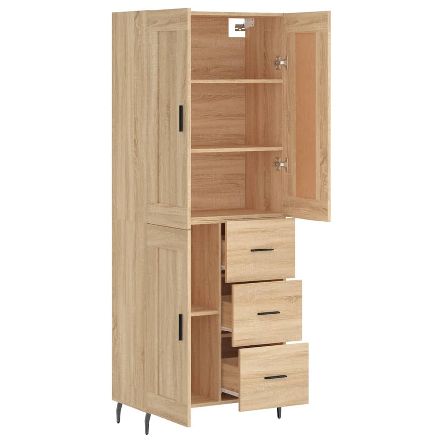 Hoge Kast 69,5X34X80 Cm Bewerkt Hout Kleurig Sonoma eiken 1 houten deur 3 lades