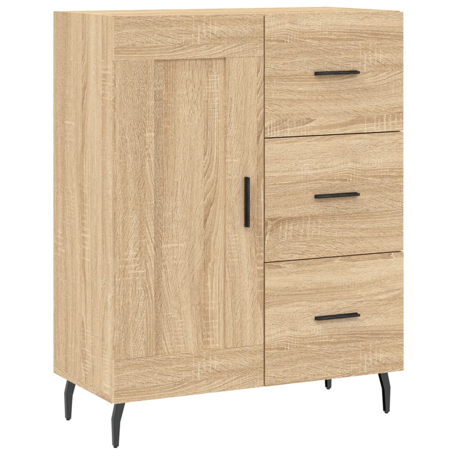 Hoge Kast 69,5X34X80 Cm Bewerkt Hout Kleurig Sonoma eiken 1 houten deur 3 lades