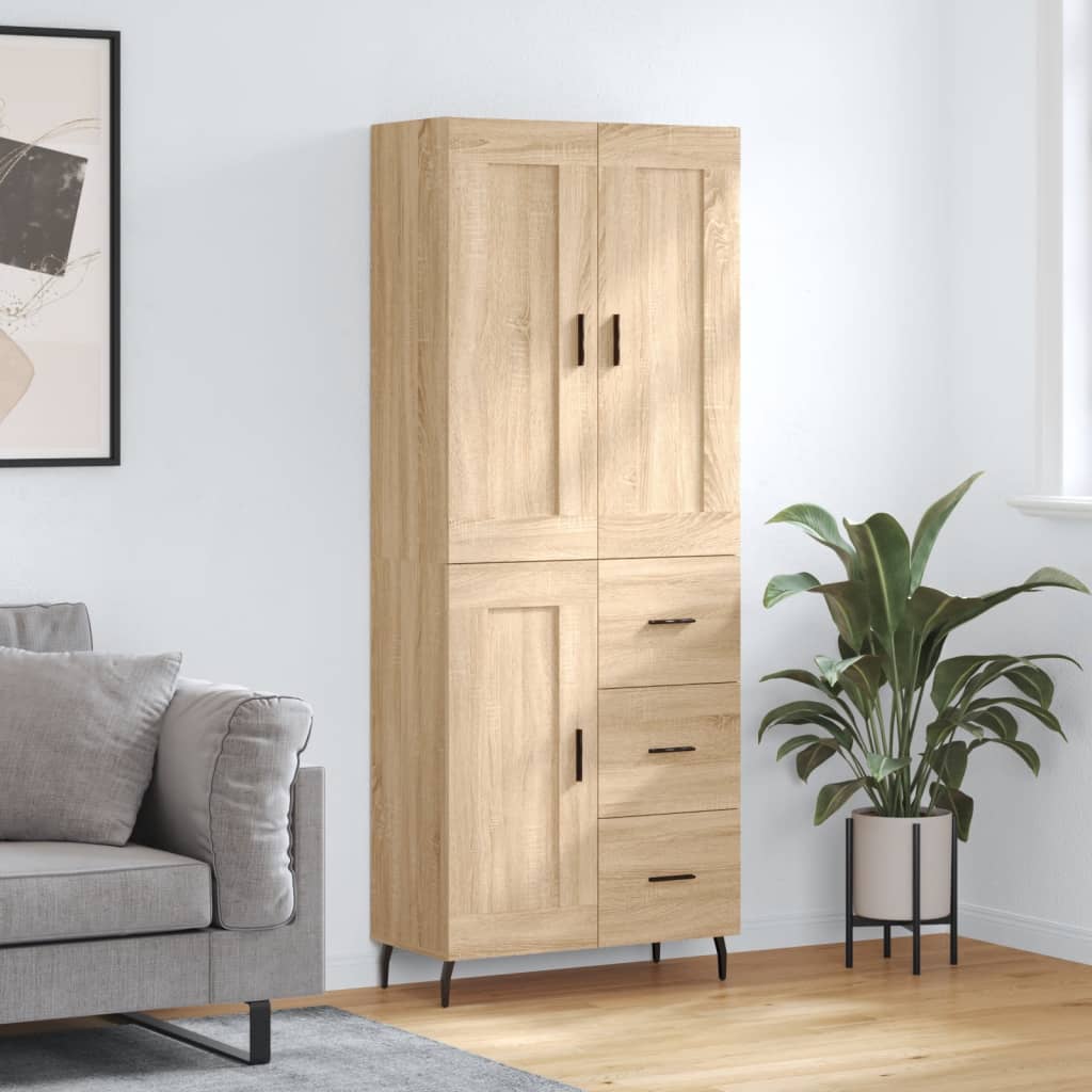Hoge Kast 69,5X34X80 Cm Bewerkt Hout Kleurig Sonoma eiken 1 houten deur 3 lades