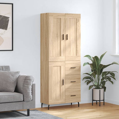 Hoge Kast 69,5X34X80 Cm Bewerkt Hout Kleurig Sonoma eiken 1 houten deur 3 lades