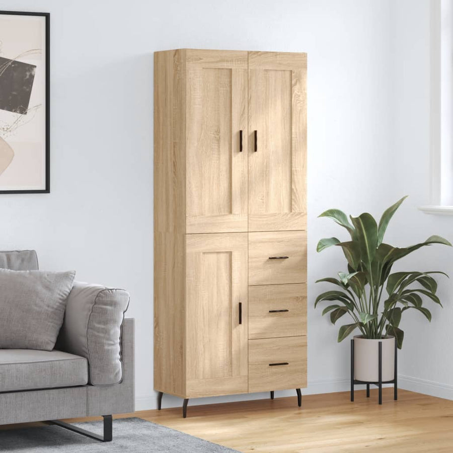 Hoge Kast 69,5X34X80 Cm Bewerkt Hout Kleurig Sonoma eiken 1 houten deur 3 lades