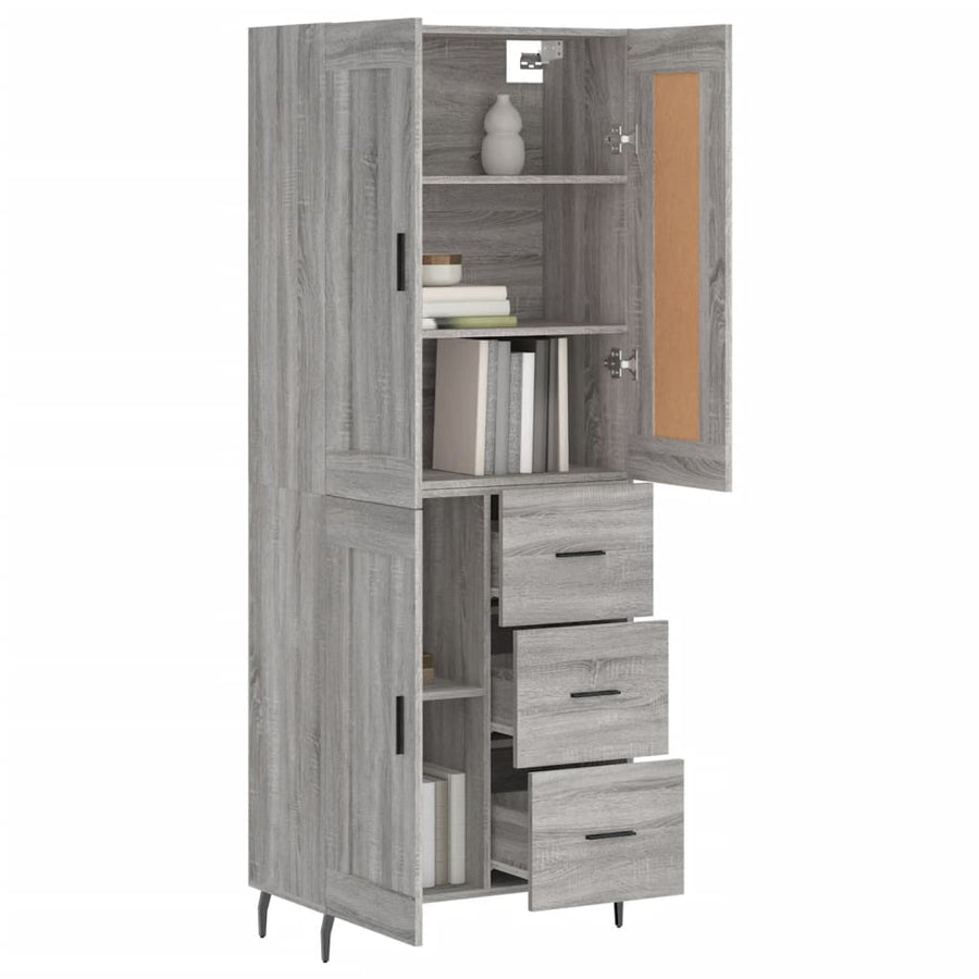 Hoge Kast 69,5X34X180 Cm Bewerkt Hout Eikenkleurig Grijs sonoma