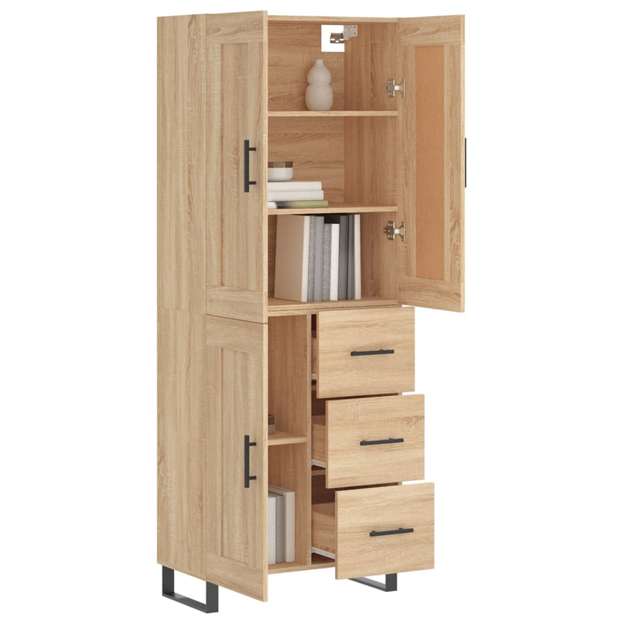 Hoge Kast 69,5X34X80 Cm Bewerkt Hout Kleurig Sonoma eiken 1 houten deur 3 lades