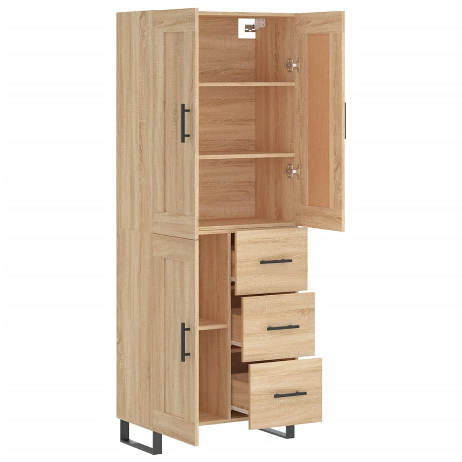 Hoge Kast 69,5X34X80 Cm Bewerkt Hout Kleurig Sonoma eiken 1 houten deur 3 lades