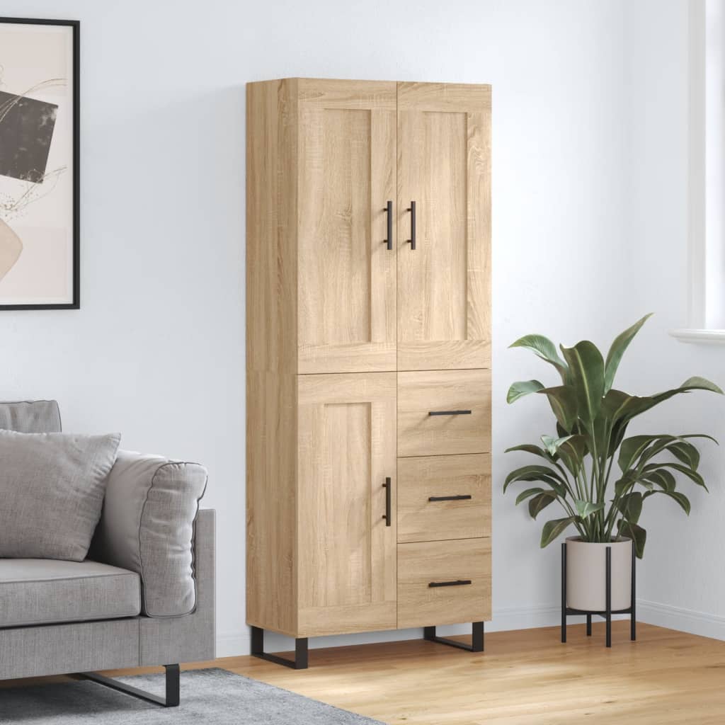 Hoge Kast 69,5X34X80 Cm Bewerkt Hout Kleurig Sonoma eiken 1 houten deur 3 lades