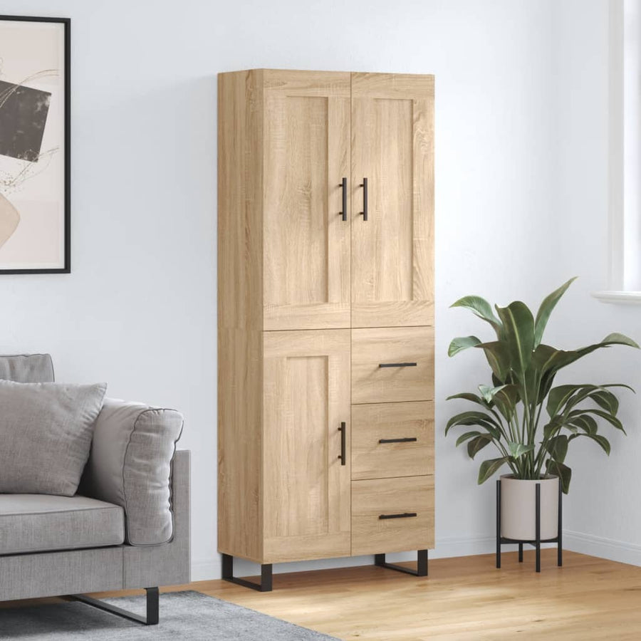 Hoge Kast 69,5X34X80 Cm Bewerkt Hout Kleurig Sonoma eiken 1 houten deur 3 lades