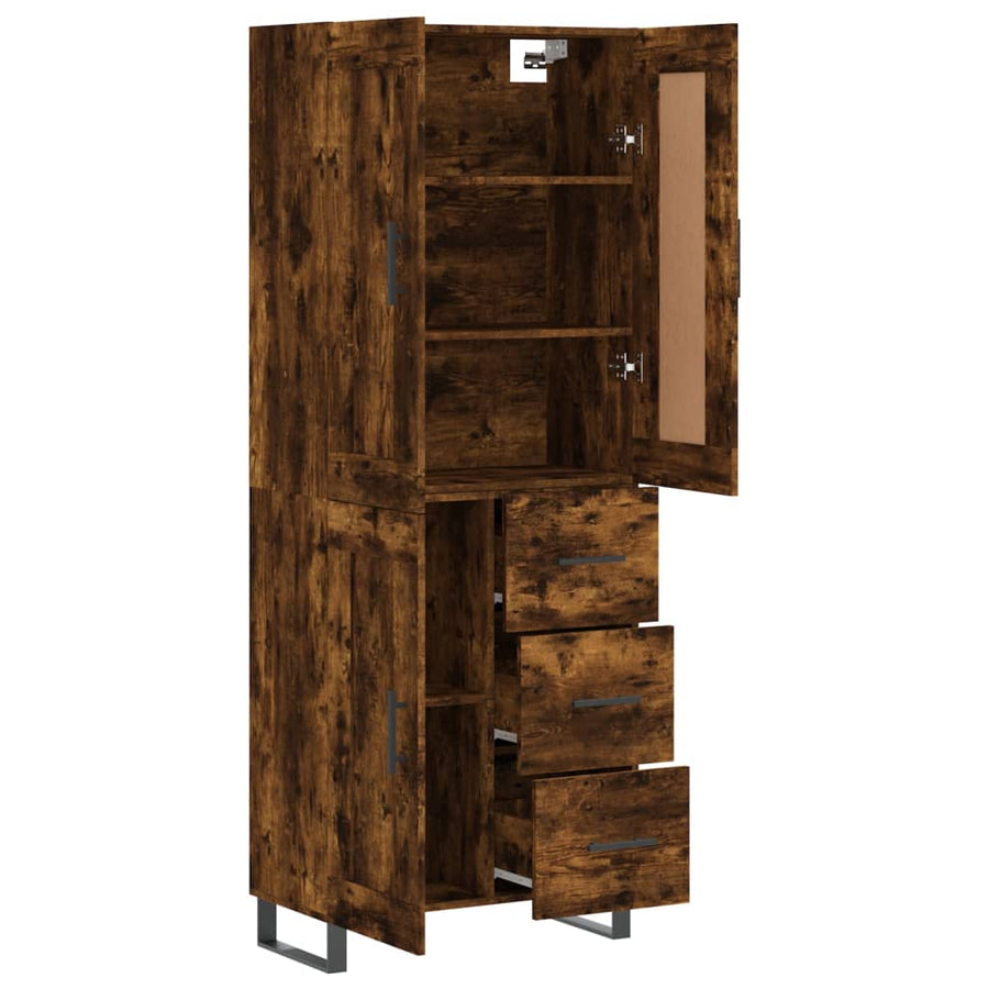 Hoge Kast 69,5X34X180 Cm Bewerkt Hout Kleurig Gerookt eiken
