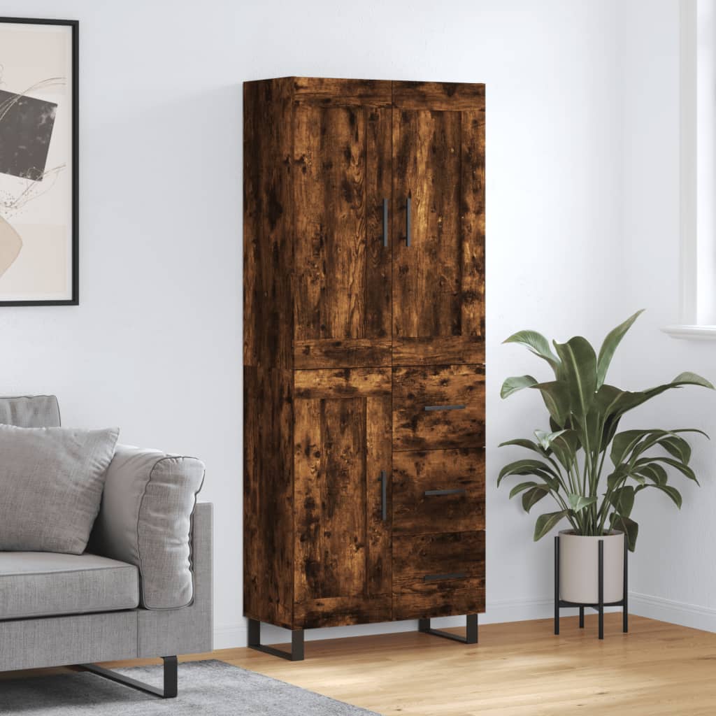 Hoge Kast 69,5X34X180 Cm Bewerkt Hout Kleurig Gerookt eiken