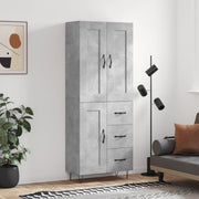 Hoge kast 69,5x34x180 cm bewerkt hout betongrijs
